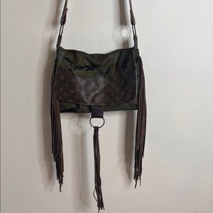 Stylish Brown and Green Designer Fringe Bag